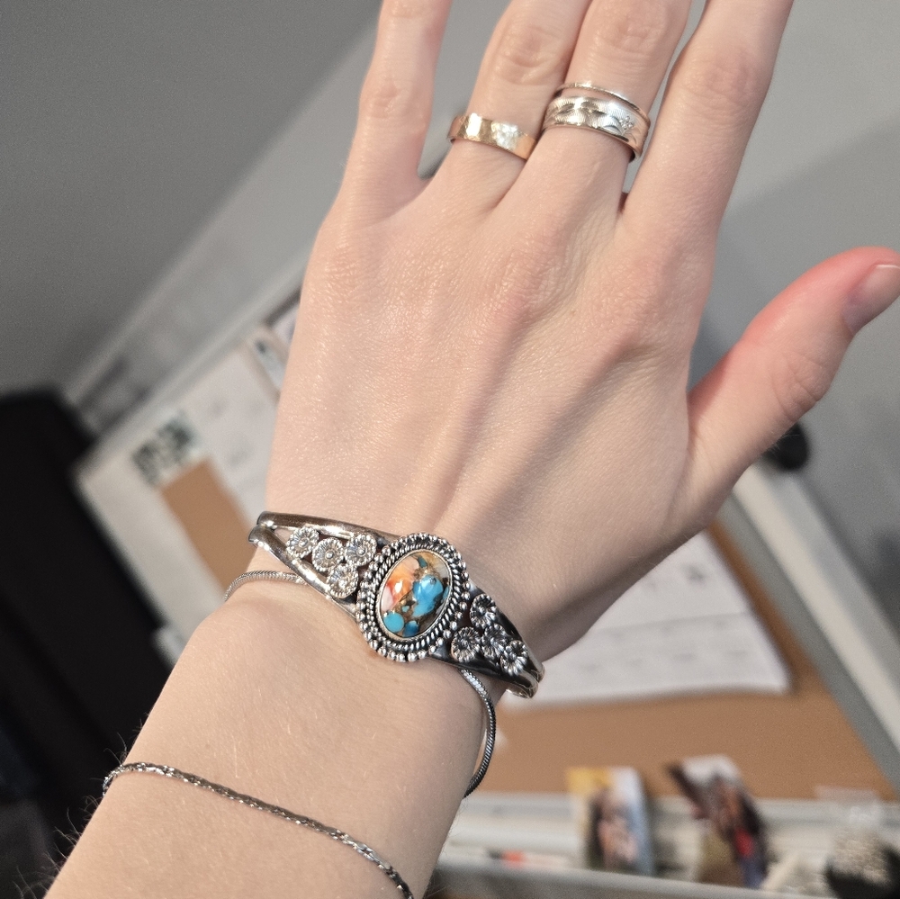 Thorny Oyster Turquoise Sterling Cuff - Picture 3 of 5